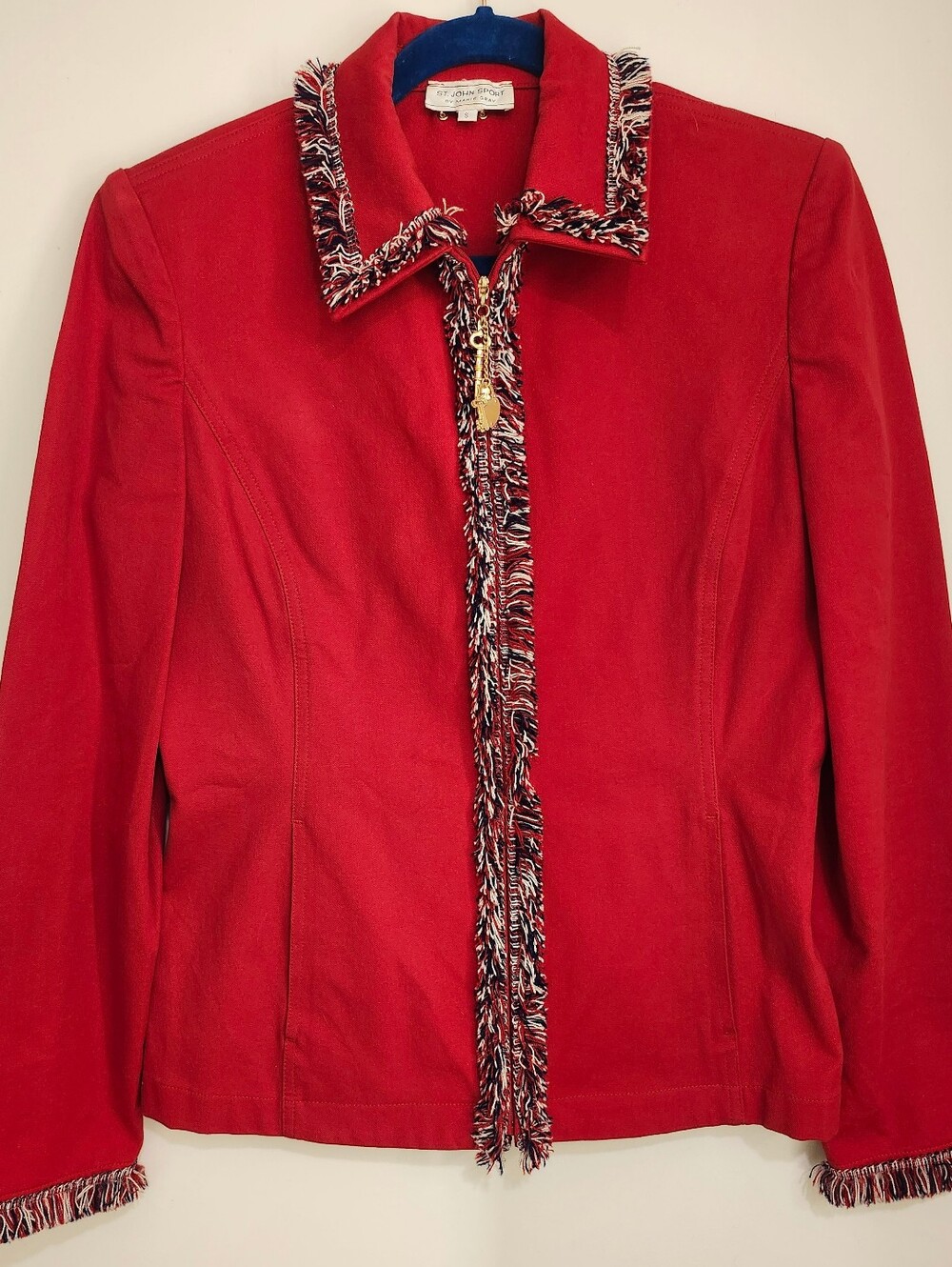 St. John Sport By Marie Gray Vintage Red Fringe Blazer Jacket With Zipper Charm